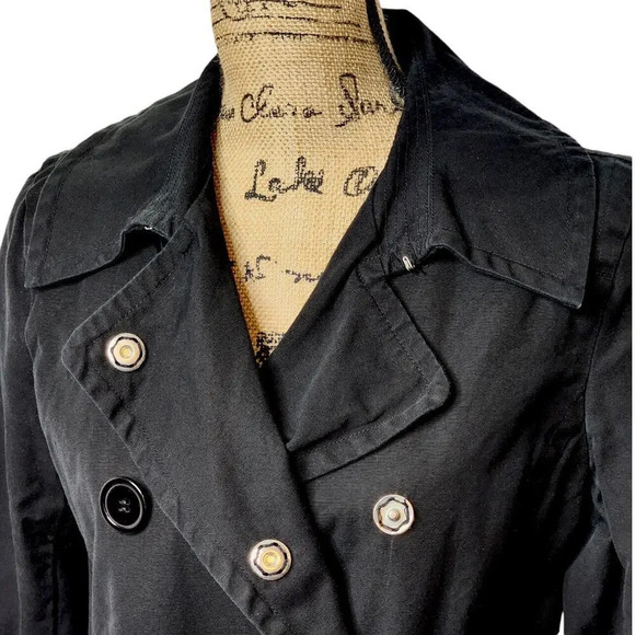 Twenty One Women's Double Breasted Cotton Snap Button Pea Coat Size Medium Black - Picture 10 of 14